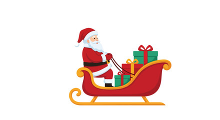 Festive Santa Claus Illustration: Joyful Holiday Scene with Gift-Filled Sleigh Delivering Christmas Presents with Cheer and Warmth Depicting the