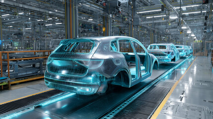 EV Car Factory Assembly Line Futuristic