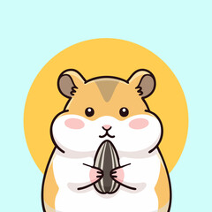 Cute hamster holding sunflower seed cartoon illustration.