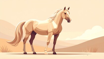 Obraz premium 砂漠に立っている馬のイラスト