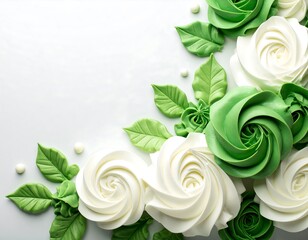 Whipped cream roses and leaves