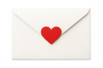 White envelope closed, red heart seal expressing romantic feelings, positioned against transparent backdrop