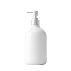 Blank plastic and metal hand soap dispenser bottle, front view. White bottle with a metal pump isolated on white or transparent background.PNG format.