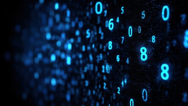 digital background featuring blue numbers and binary code, representing data technology or software development Generative AI