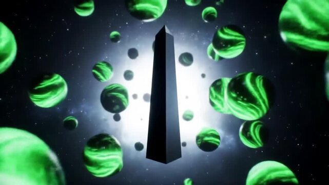 Magnetized Orb Swarms Choreographing Around Floating Obelisk