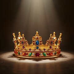 a golden crown decorated with rubies, sapphires and emeralds