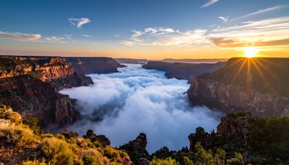 Fototapeta premium Majestic Sunrise Over Canyon With Clouds and Rocky Terrain