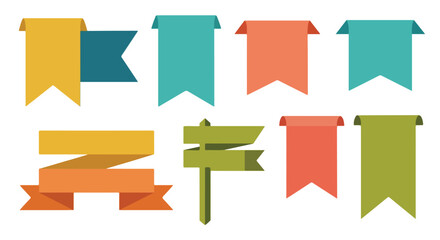 A collection of vibrant flat design infographic vector labels and banners on an isolated white background for decorative concepts or visual aids