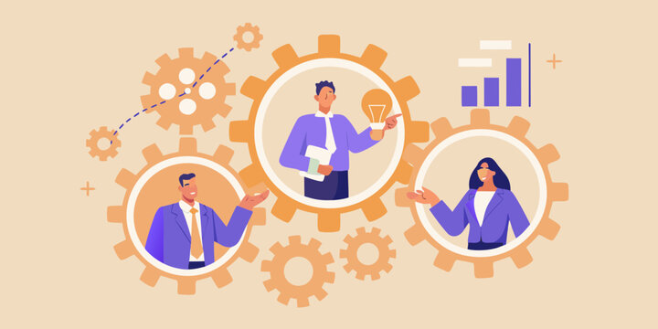 Teamwork and collaboration driving business success with innovative ideas and growth charts