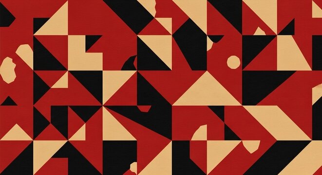 Geometric Abstraction: Red, Black, and Beige Triangles and Squar