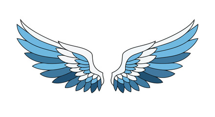 Obraz premium Stylized pair of blue and white wings, detailed plumage illustration with outlined edges, evoking freedom and ethereal beauty icon