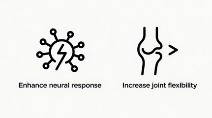 Neural and joint icons represent health promotion concepts that enhance neural response and improve joint flexibility, used in health promotion related promotional scenarios.