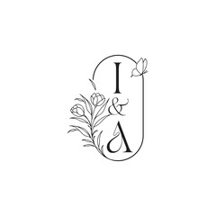 wedding initial concept alphabet caligraphic style monogram letter luxury minimalist logo design IA