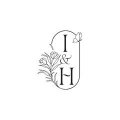 wedding initial concept alphabet caligraphic style monogram letter luxury minimalist logo design IH
