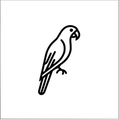 Fototapeta premium A simple black outline drawing of a perched parrot with a curved beak and detailed wing feathers design