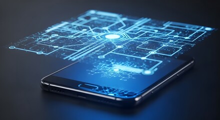 Futuristic holographic interface emerging from a smartphone, representing digital innovation and connectivity