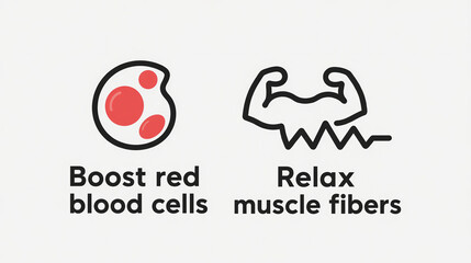 Red blood cell and muscle fiber icons represent the concept of improving body function by enhancing red blood cells and relaxing muscle fibers, used in promotional scenes for body function optimizatio