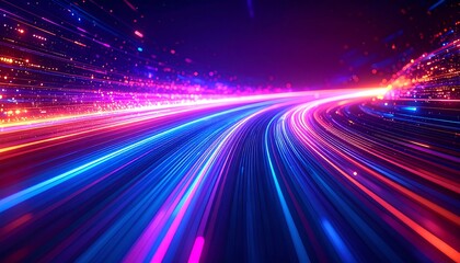 A vibrant, digital road of light