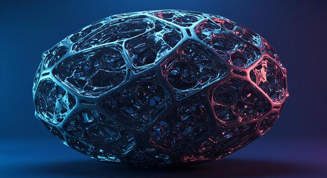 Intricate 3D Render of Abstract Organic Structure with Dual-Color Lighting