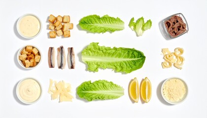 Fresh Caesar salad ingredients artfully arranged for vibrant culinary inspiration and recipe creation