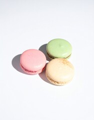 Delightful assortment of colorful macarons on a clean white background, perfect for culinary inspiration