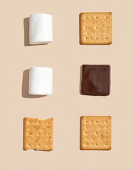 Sweet marshmallow, crisp graham cracker, and rich chocolate squares arranged for perfect s'mores inspiration