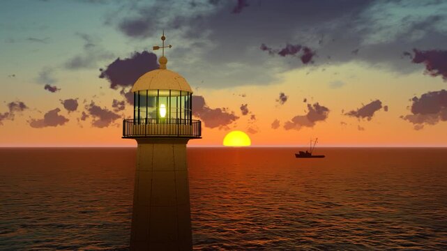  Lighthouse at sea guides the direction