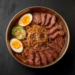 Bibim naengmyeon in Korean traditional brass bowl