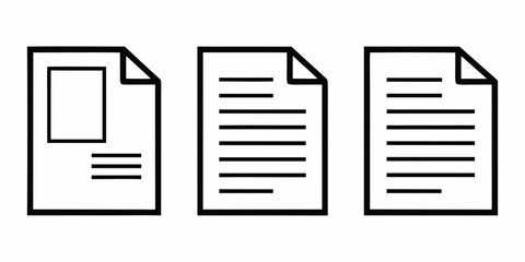 Three simple black and white line art icons representing different types of documents or files