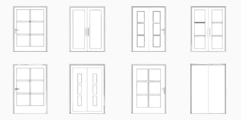 Collection of architectural line drawings showcasing various styles of modern doors and entrances