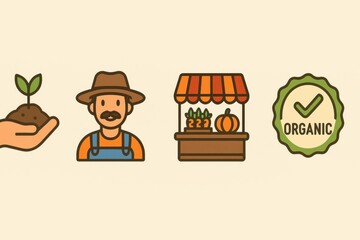 Illustrations showcasing the growth of organic produce and local farmer's market concept
