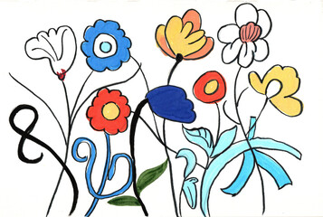 Colorful Abstract Flower Illustration Hand Drawn Botanical Line Art_upscaled