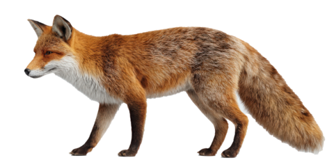 Realistic digital illustration of fox isolated on transparency background, showcasing its vibrant fur and alert expression. fox detailed features and lifelike appearance are captivating