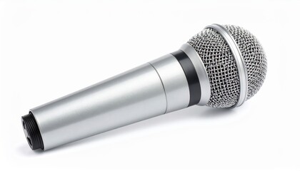 High-quality image of a silver microphone, ideal for audio recording, broadcasting, and music production.