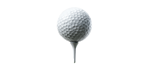 Realistic illustration of golf ball on tee, showcasing its textured surface and spherical shape. image highlights ball dimples and tee simplicity, set against plain background