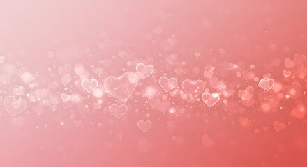 Romantic pink background with glowing hearts and bokeh lights for a dreamy and gentle valentines day card