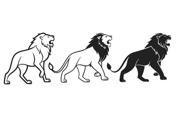 Fototapeta premium Three lions roaring with transparent background mane