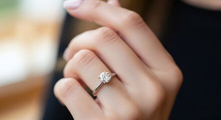 Elegant Solitaire Diamond Ring on Woman's Hand