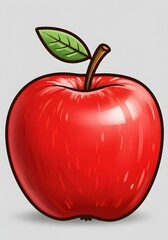 Cartoon Red Apple Illustration with Leaf and Stem