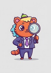 Cute Cartoon Fox Detective with Magnifying Glass