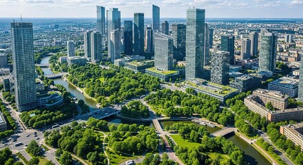 Warsaw Skyline: Riverfront Park and Modern Architecture Under a