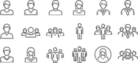 Diverse team icons represent people groups and individual profiles for business and communication concepts
