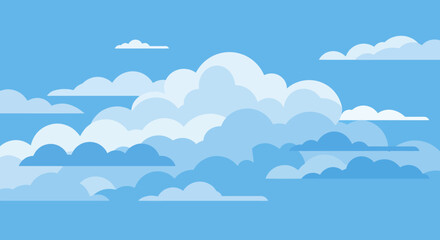 Vibrant blue sky filled with fluffy white and blue clouds, rendered in a clean, modern vector illustration style with a flat design aesthetic.