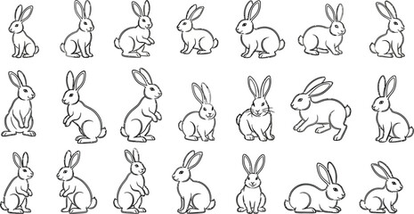 Charming collection of diverse bunny poses for delightful spring and Easter designs