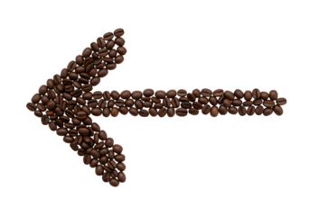 Minimal coffee bean arrow symbolizing energy, caffeine, motivation, and fresh morning wake-up. Modern trendy breakfast and refreshment concept.Isolated on white or transparent background. PNG format.