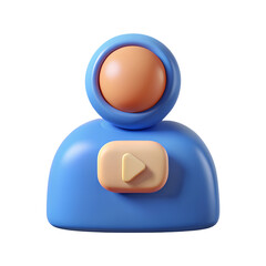 3D Render Play Button Icon and Modern Media User Profile Avatar isolated on white background in Blue Cartoon Style Illustration
