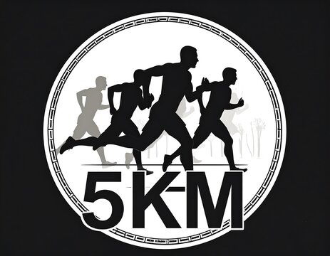 Silhouettes of runners in a circle, 5KM race