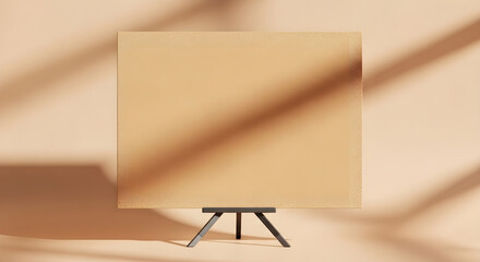 A blank canvas on a minimalist easel with soft light and shadows empty