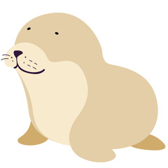 2d illustration cute cartoon seal with beige body, sitting happily. Perfect for ocean themes, children’s books, marine life, rural, or playful concepts.