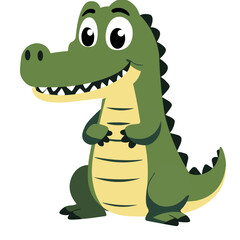 2d illustration cartoon crocodile with open mouth, sharp teeth, and friendly look. Ideal for jungle themes, books, nature, and playful designs.
